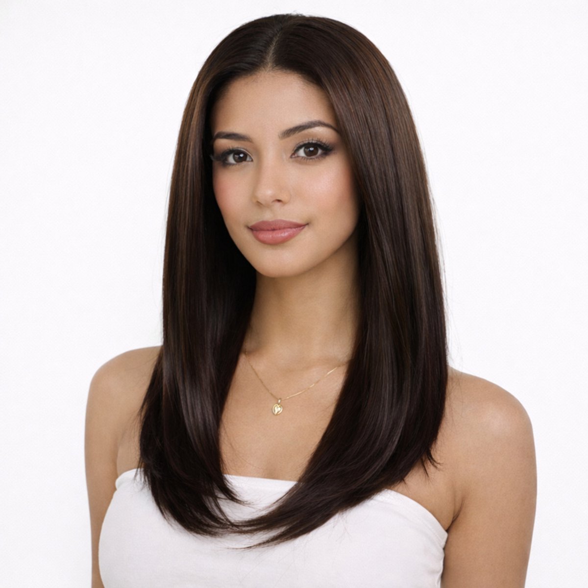 K&C Synthetische Lace Front Pruik - Megan Straight (donkerbruin)