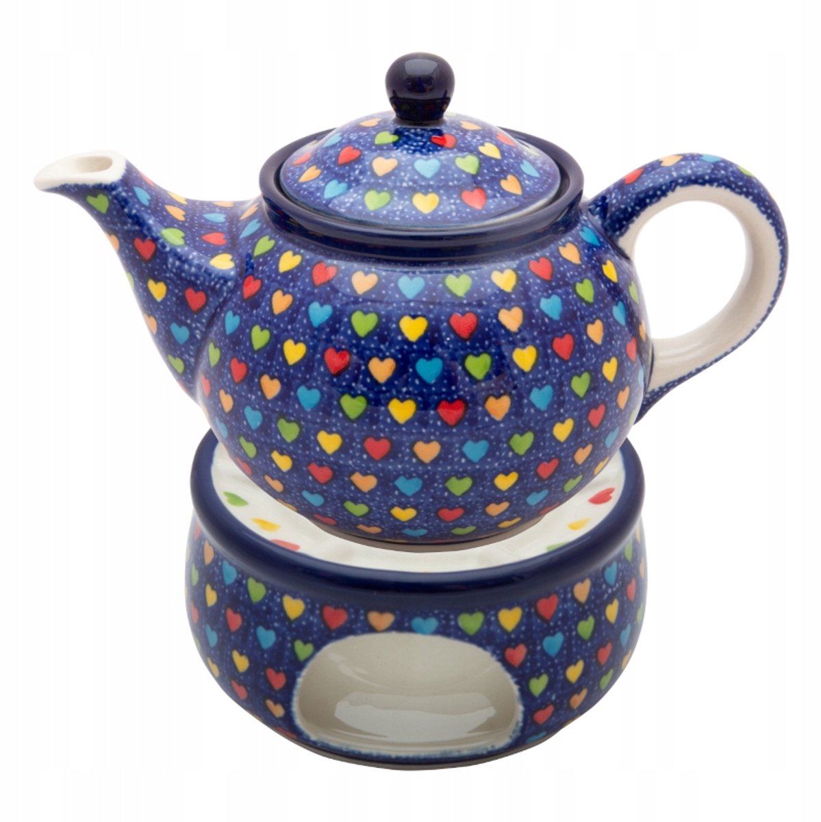 Bolesławiec Theepot met warmer, 0,9L, Handgemaakt, Decor U4835 Harten