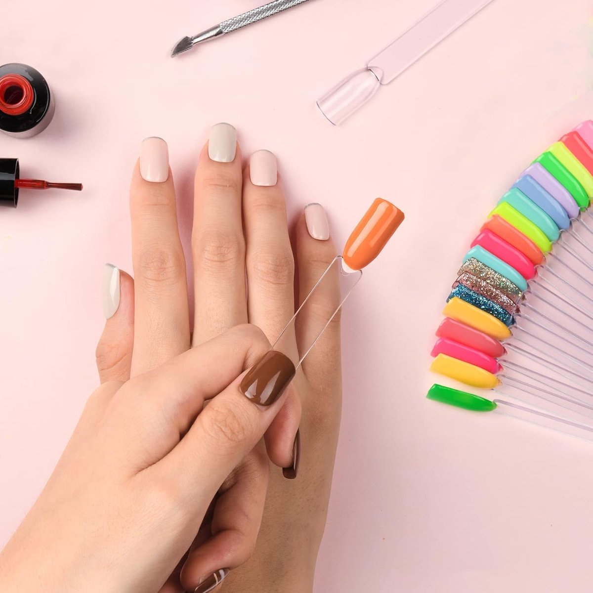 Nageltips nageldisplay - 100 stuks nageltips nail art tips, afneembare oefennagelsticks, transparante kleur kaart - ShopVlot