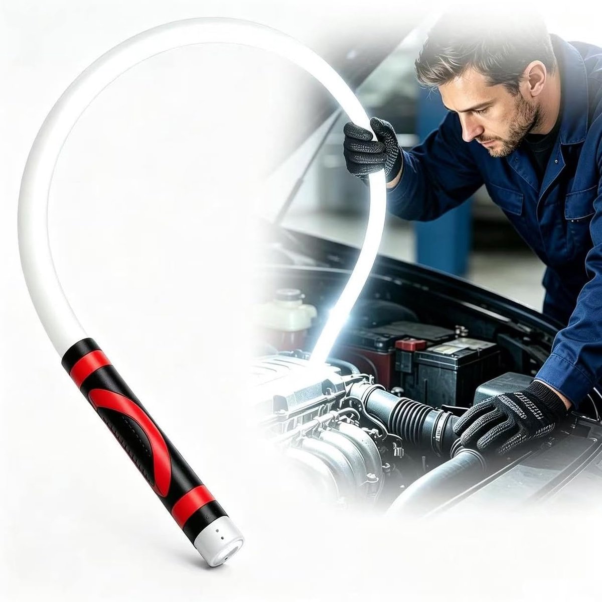 Flexibele LED-werklamp, 76 cm buigbare werklamp met 3 helderheidsstanden, oplaadbare werkverlichting voor monteurs, autoreparatie, inspecties en werkplaatsen, krachtige LED-zaklampstaaf