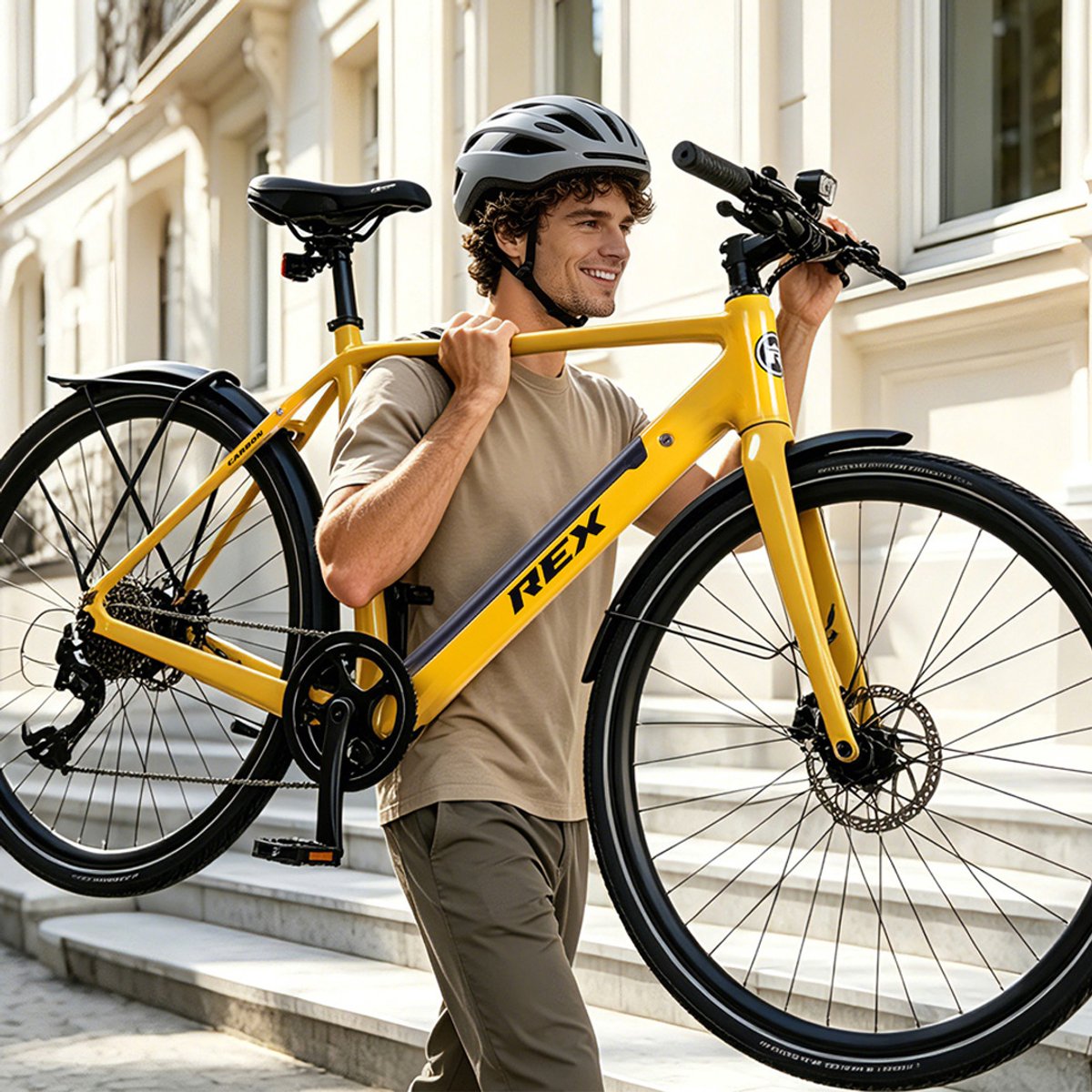 Rex Carbon City Elektrische Fiets 28 inch, Lichtgewicht Fiets met Carbon Frame, 16,5 kg, 52 cm Wave Frame, Elektrische Stadsfiets, 250W Achtermotor, 40 Nm, Shimano 10 Versnellingen, voor Dames en Heren