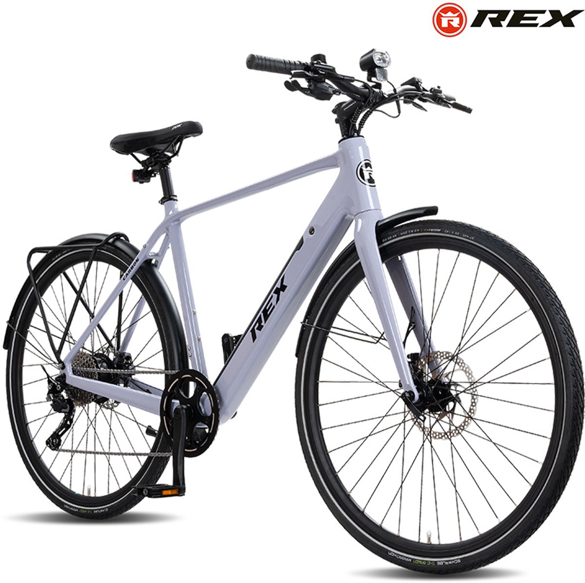 Rex Carbon City Elektrische Fiets 28 inch, Lichtgewicht Fiets met Carbon Frame, 16,5 kg, 52 cm Wave Frame, Elektrische Stadsfiets, 250W Achtermotor, 40 Nm, Shimano 10 Versnellingen, voor Dames en Heren