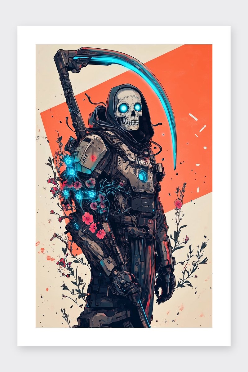 Magere Hein Poster - Robot - Fantasie - Skelet - Angst - Sci-Fi - Gothic - posters - formaat 30x40cm - Wanddecoratie - BXS5089MT - Met kader - passe-partouts stijl