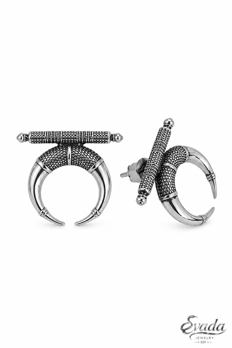 925 Sterling Zilver Oorbellen – Hoorn Design met Staaf – Statement Oorbellen – Eavada Jewelry