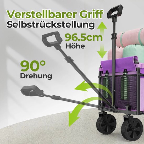Emvae Bolderkar - Opvouwbare Bolderkar - Bolderwagen - Telescopisch Handvat - 100 kg Draagvermogen - 100 Liter - 74 x 46 x 96,5 cm - Violet — afbeelding 3