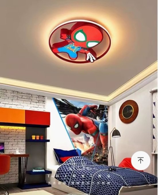 Plafonnier Spiderman rouge et bleu avec éclairage LED. Parfait pour une chambre d'enfant.