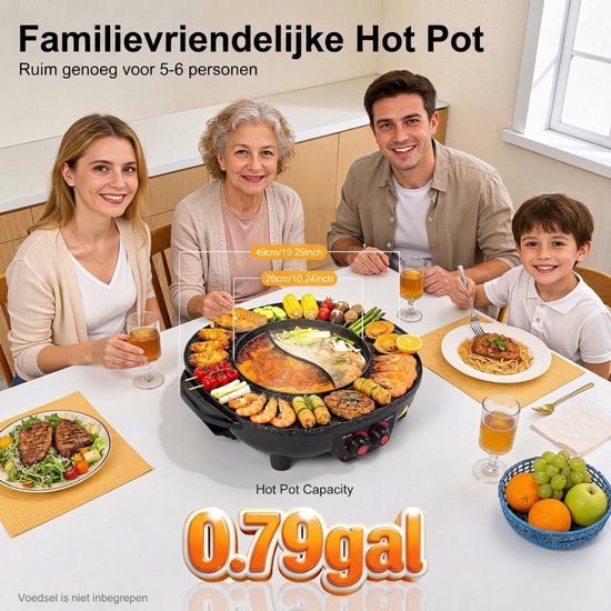 SP® Hotpot - Hotpot Electrisch - Hotpot Pan - Zwart - 49cm x 42cm x 26cm — afbeelding 5