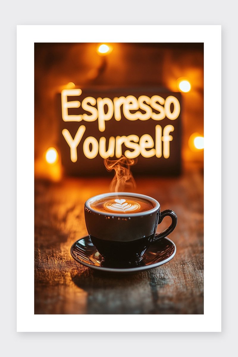 Espresso Yourself Poster - Espresso - Koffie - Motivatie - Tekst - Café - posters - formaat 30x40cm - Wanddecoratie - BXS5061KMD - Met kader - passe-partouts stijl
