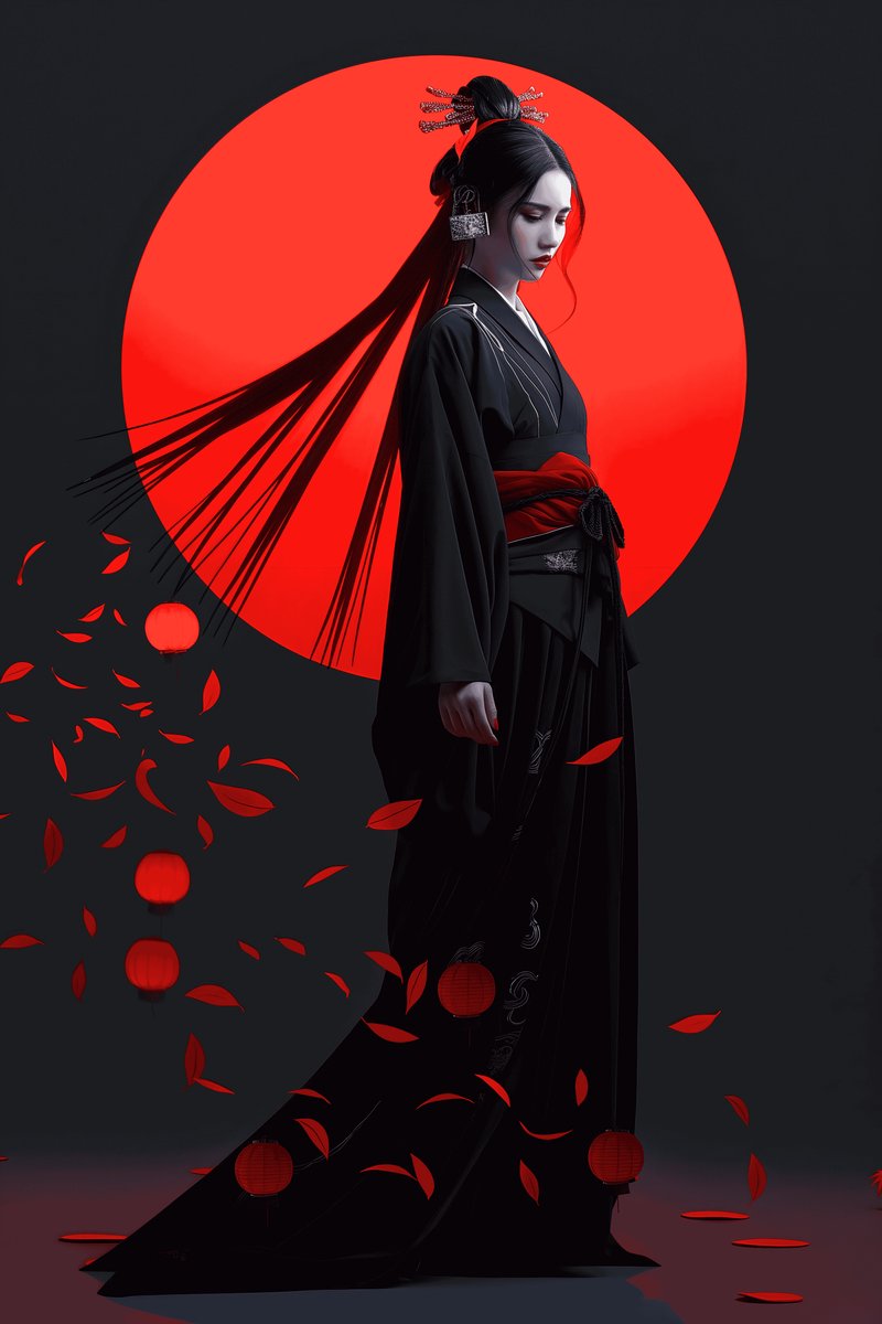 Cirkel Poster - Rode - Geisha - Japanse - Stijlvol - Traditionele - posters - formaat 30x40cm - Wanddecoratie - XS2779MT