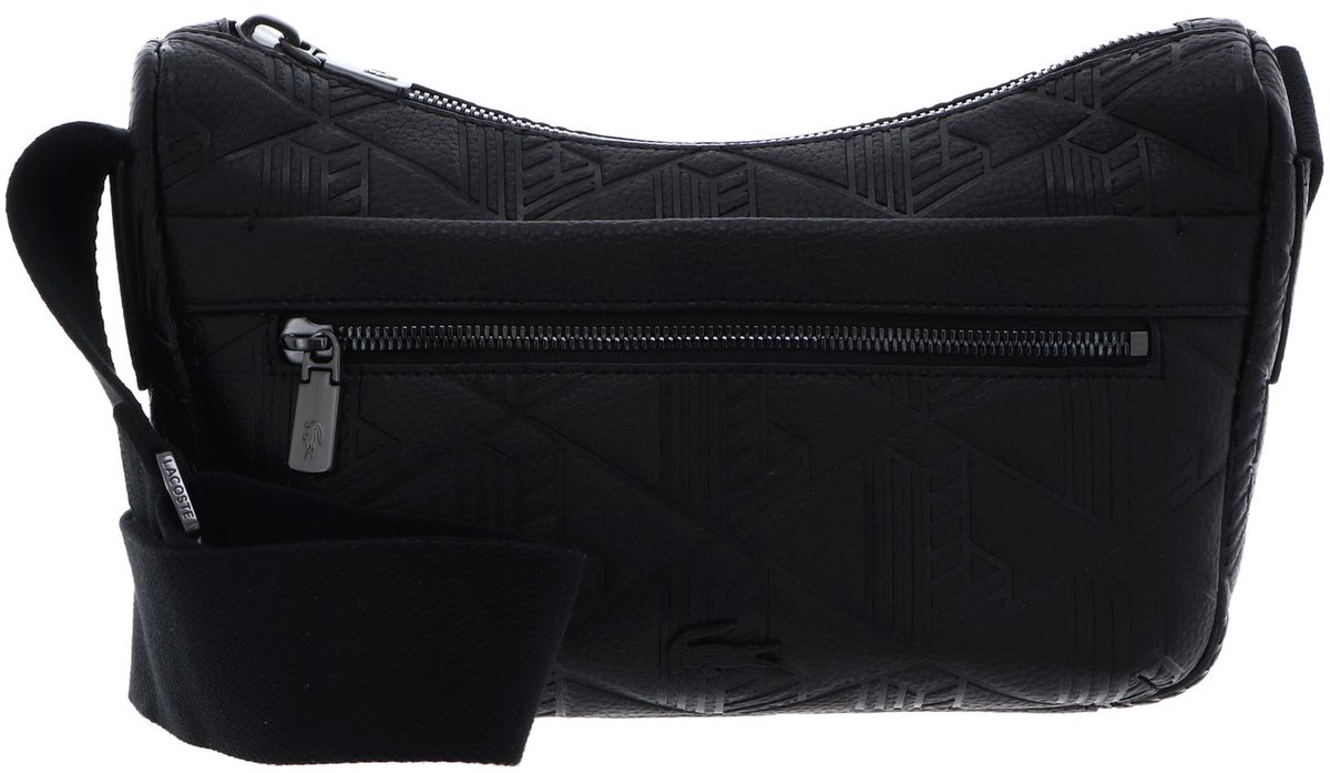 LACOSTE Leren schoudertas Reporter Bag Noir zwart