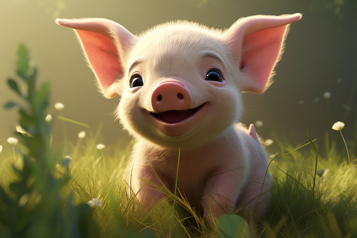 Blij Biggetje Poster - Varken - Varkentje - Kinderkamer - Babykamer - Babydieren - posters - formaat 70x100cm - Wanddecoratie - L1328AZ