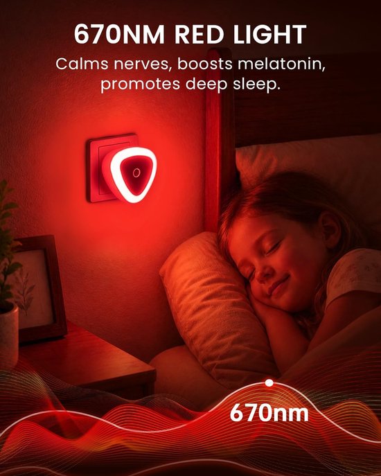 Led Nachtlampje Stopcontact - Nachtlampje met dag/nacht sensor - Boor Baby Kinderen en Volwassenen - Rood - 2 Stuks van PZCC — afbeelding 3
