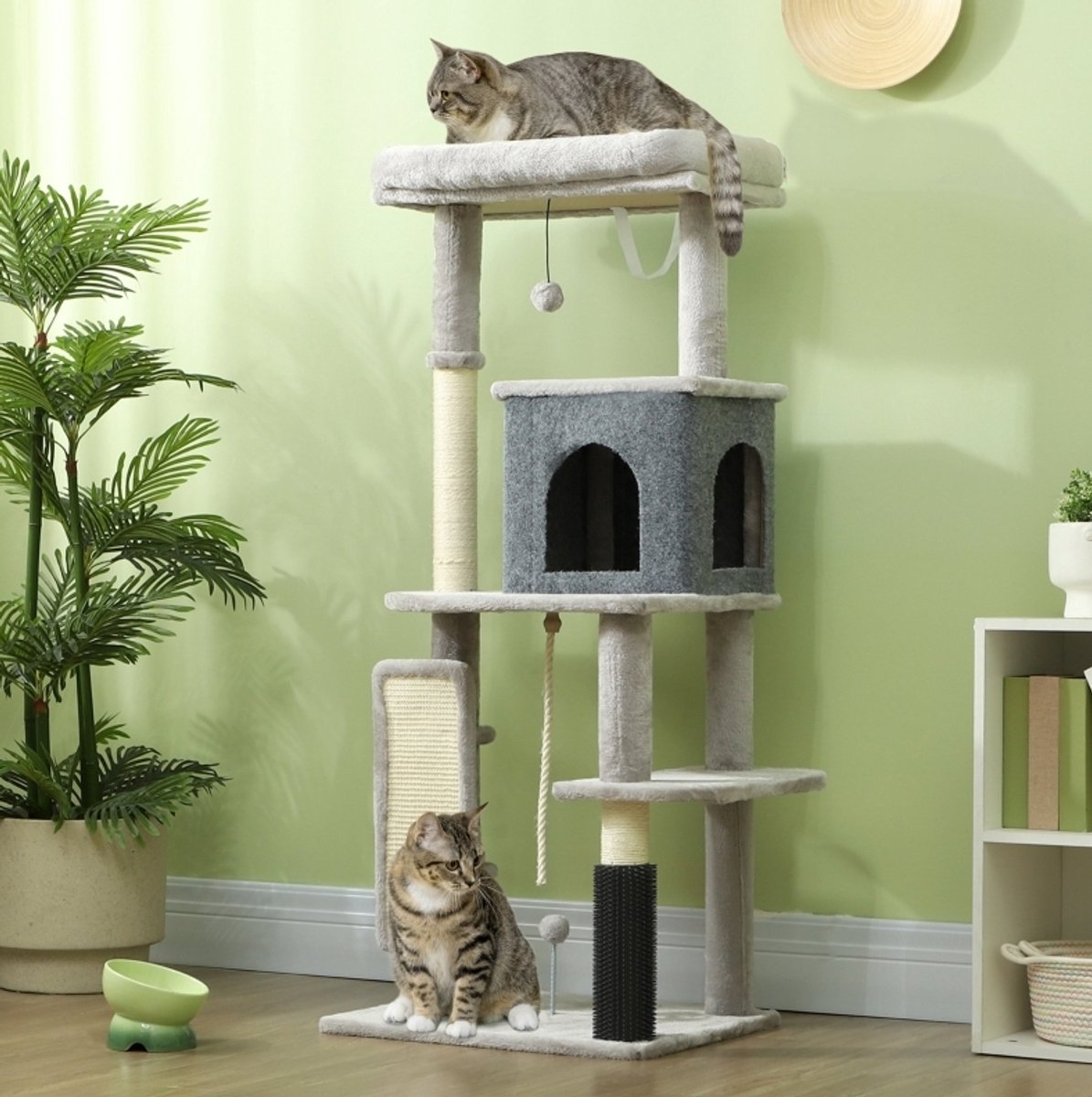 MODFU - Krabpaal - Met Huisje En Kattenbed - Meerdere Platformen - Lichtgrijs - 132 Cm