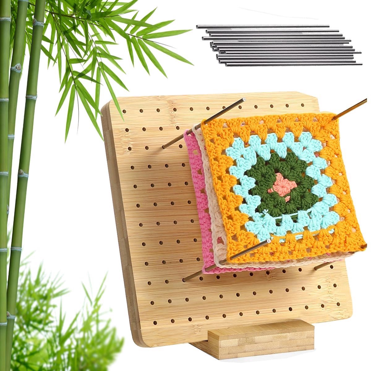 casalora - Haakblokbord van bamboe – Haakblokbord met pinnen – Brei- en haakbenodigdheden voor breien, haken en granny squares – Perfect cadeau voor moeder, oma (Bamboe) - 11.02inches