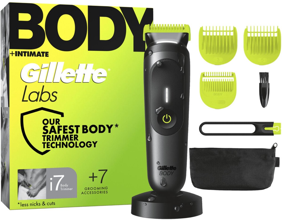 GilletteLabs Body + Intimate i7 Lichaamstrimmer met Led-spotlight voor optimale zichtbaarheid en geen blinde vlekken en SkinFirst-snijtechnologie voor tot 0% wondjes en sneetjes