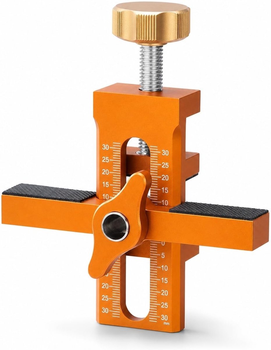 Kastdeurpositioneerder - verstelbare hoogte - kastdeuren installatie - montagemal klemmen - positioneringsgereedschap - 2-in-1 montagemal - voor het positioneren van kastdeuren - oranje