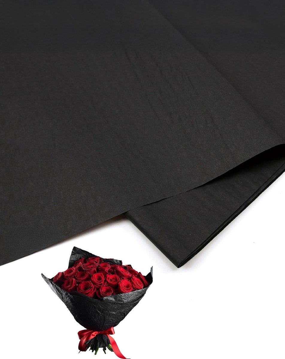 Bloemeninpakpapier voor doe-het-zelf ambachten - 40 vellen Koreaans bloemenverpakking voor bruiloften, verjaardagen en Valentijnsdag - 19,6 x 27,5 inch (zwart)