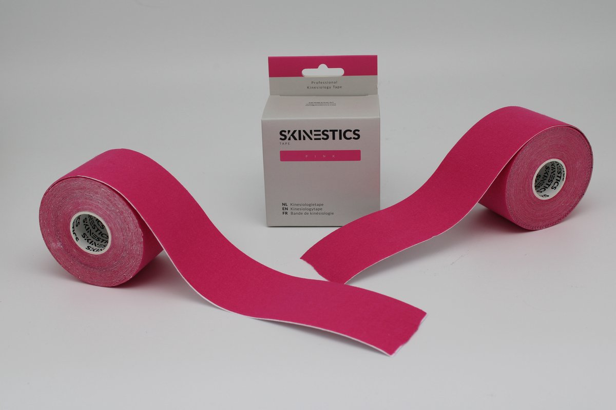 Duo pack Skinestics Sport tape – Fysio tape – Kleur Roze – nu 20% langer, 600 cm lang bij 5 cm breed, 170% rekbaar gelijk aan menselijke huid, standaard voorzien van extra sterke lijm, katoen, voor het hele lichaam, spier ondersteuning