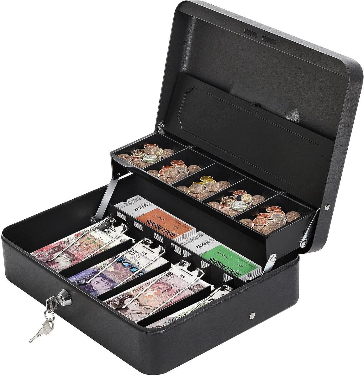 Geldcassette Metaal - Geldkluis - Geld Opbergen - Dubbellaags Ontwerp - 30 cm Breed - Zwart