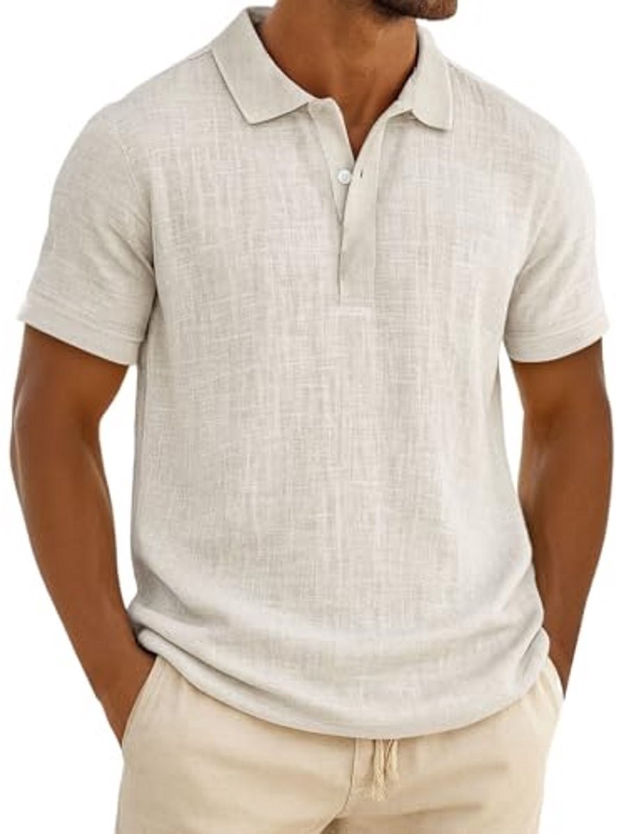 Heren poloshirts linnen korte mouw normaal T-shirt tops zomer casual sport golf poloshirts werkkleding met zak Wit