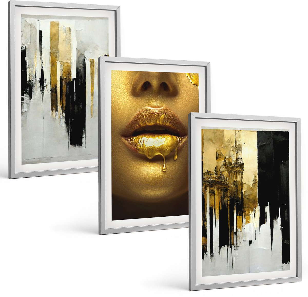 Coloray 3-Delige Schilderij Set - Abstracte Schilderkunst En Portret Van Een Vrouw - 40 x 60 cm - Decoratieve Schilderijen - Woonkamer - Interieur - Woonkamer Decoratie