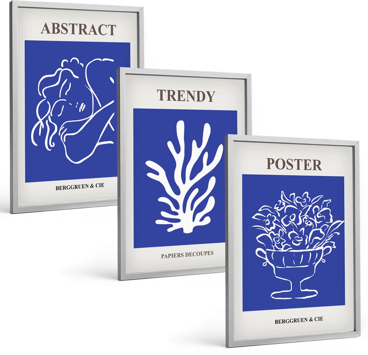 Coloray 3-Delige Schilderij Set - Stijlvolle Blauwe Posters Van Henri Matisse - 40 x 60 cm - Muurdecoratie - Decoratieve Schilderijen - Wohnzimmer - Interieur Decoratie