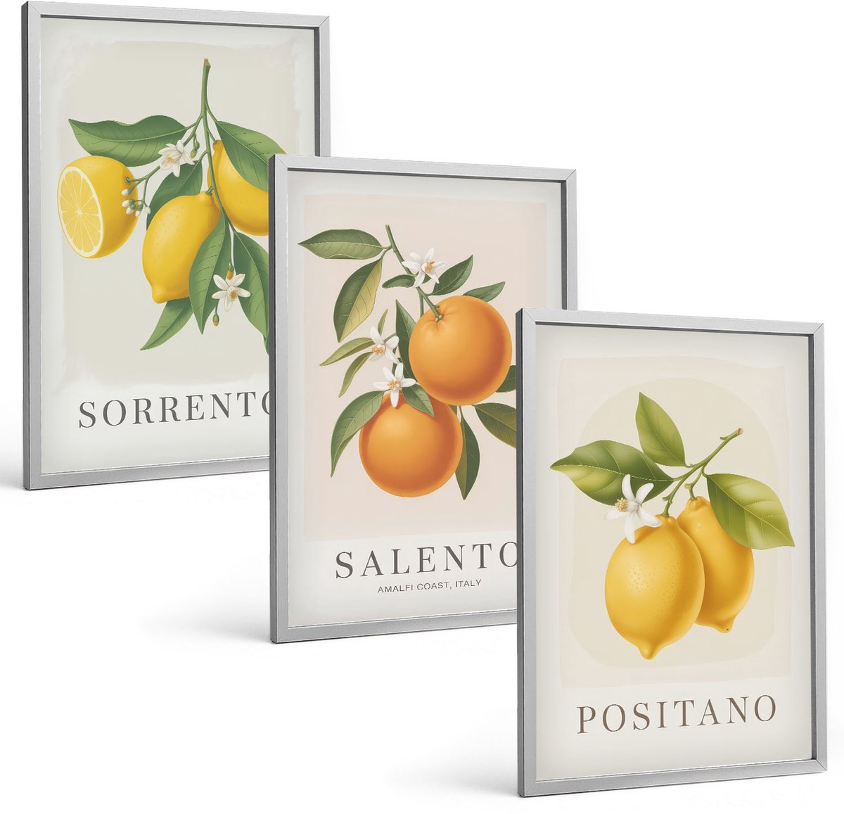 Coloray 3-Delige Schilderij Set - Citroenen En Sinaasappels Van De Amalfikust In Italië - 40 x 60 cm - Wanddecoratie - Schilderijen Set - Kantoor - Muurdecoratie