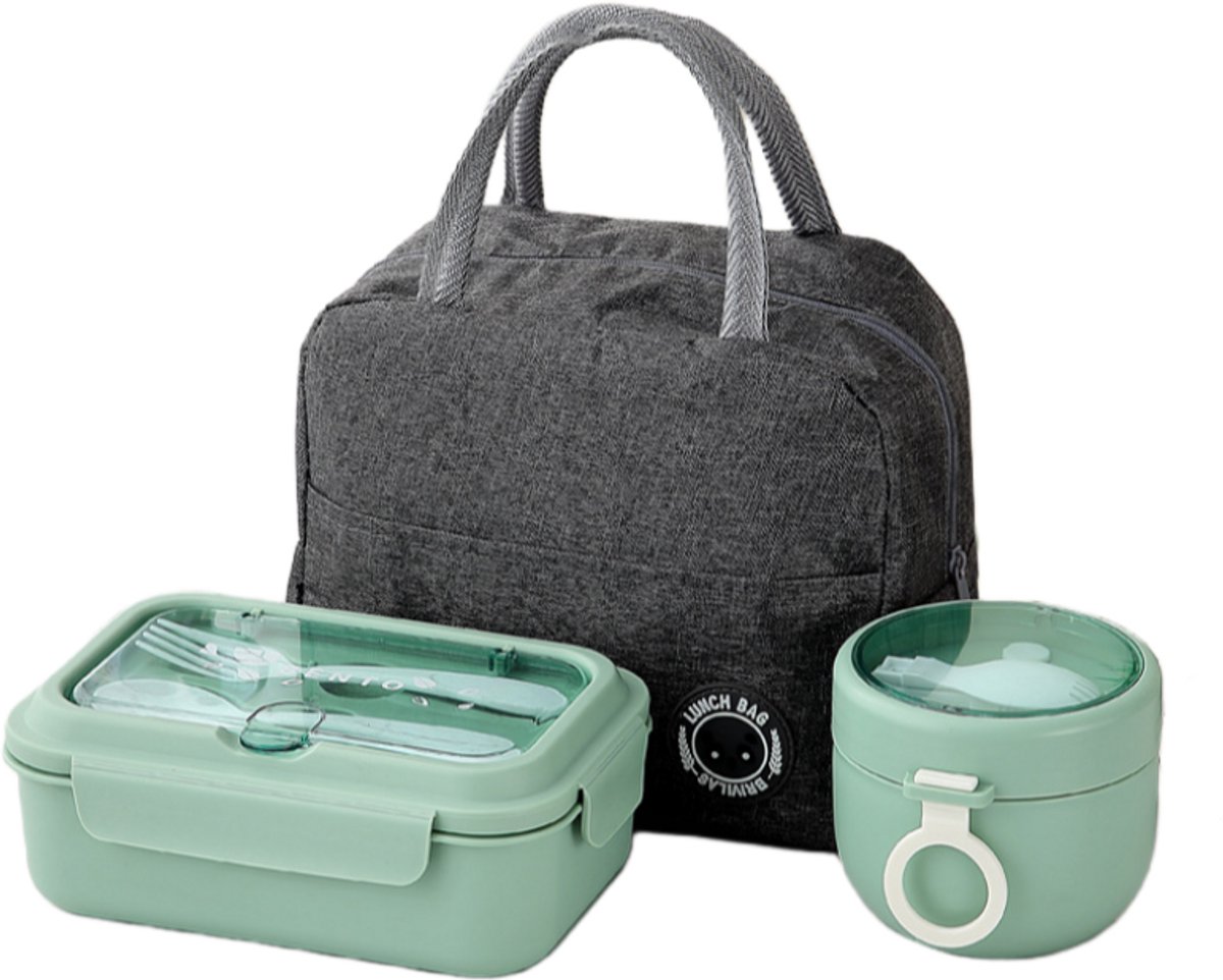 Casalora Lunchbox - 930 ml - 3 Vakken - Lekvrij - Inclusief Bestek en 600ML Soepbeker/Lunchtas