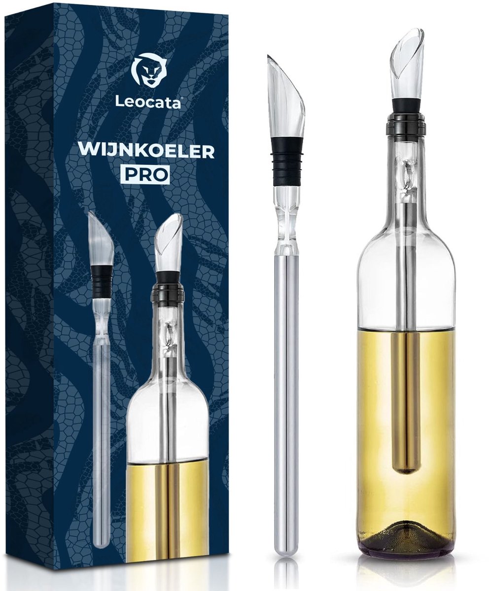 Leocata® Wijnkoeler Stick – RVS Wijnkoelstaaf met Schenktuit en Wijnstop – Wijnkoeler voor Fles – Herbruikbare Chill Rod – Wijn Accessoire – Wijnkoeling zonder IJsemmer – Cadeau voor Wijnliefhebbers