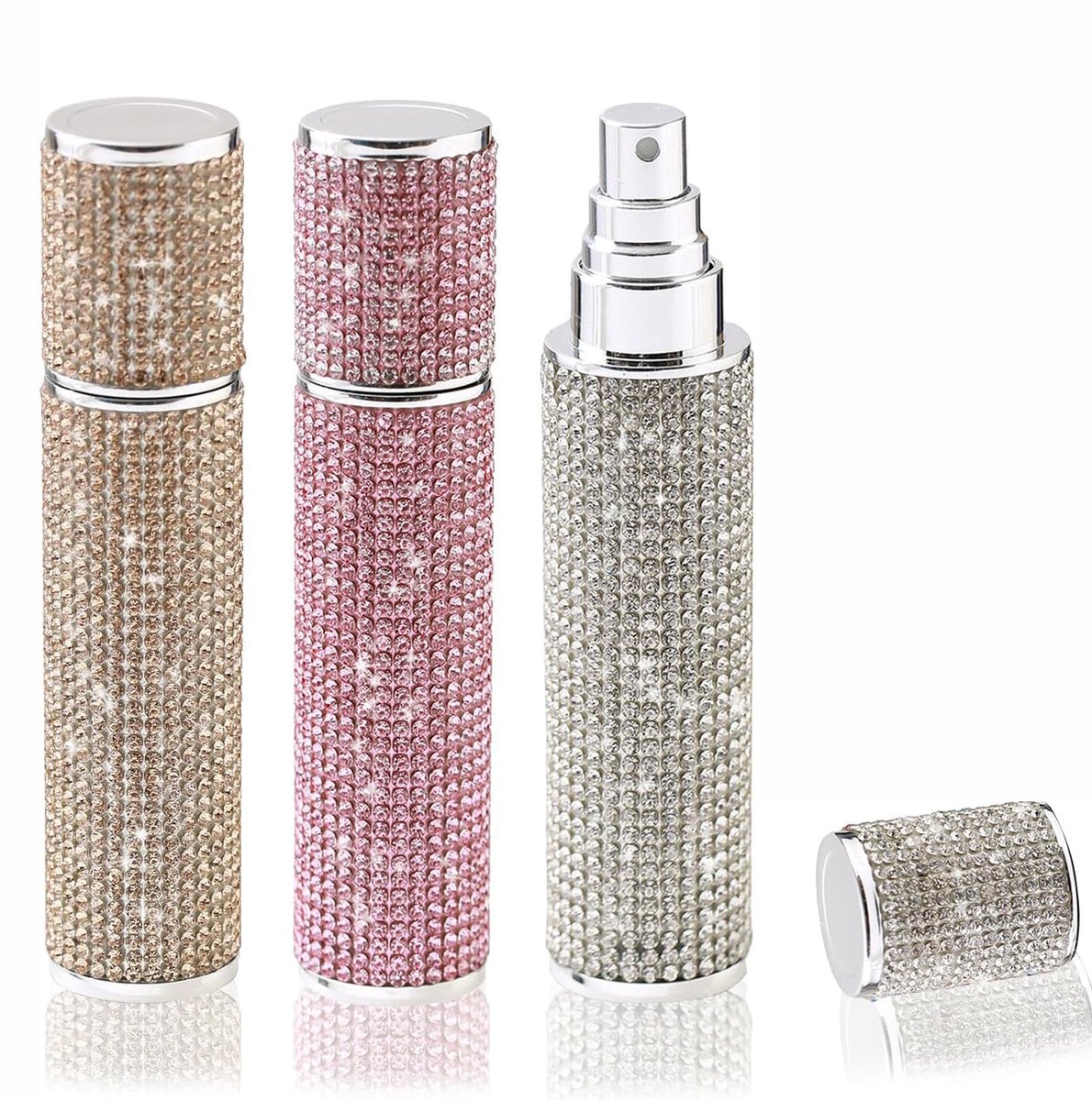 Parfum Verstuiver - 3 stuks - 5ML Navulbaar - Navulbare Parfumverstuiver - Verstuiver flesjes leeg - Reisflesjes handbagage - Mini parfum set - Hervulbaar Tasverstuiver voor Parfum - Fijne Nevel - Voor Reizen & Onderweg - Goud en Zilver en Roze