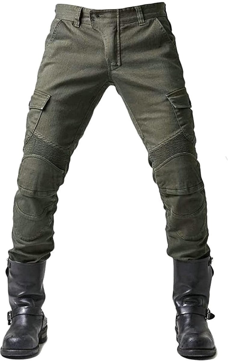 Beschermende broek, voor heren, motorjeans, van ademend, slijtvast kevlar met 2 paar beschermers op heup en knieën, afneembare pads