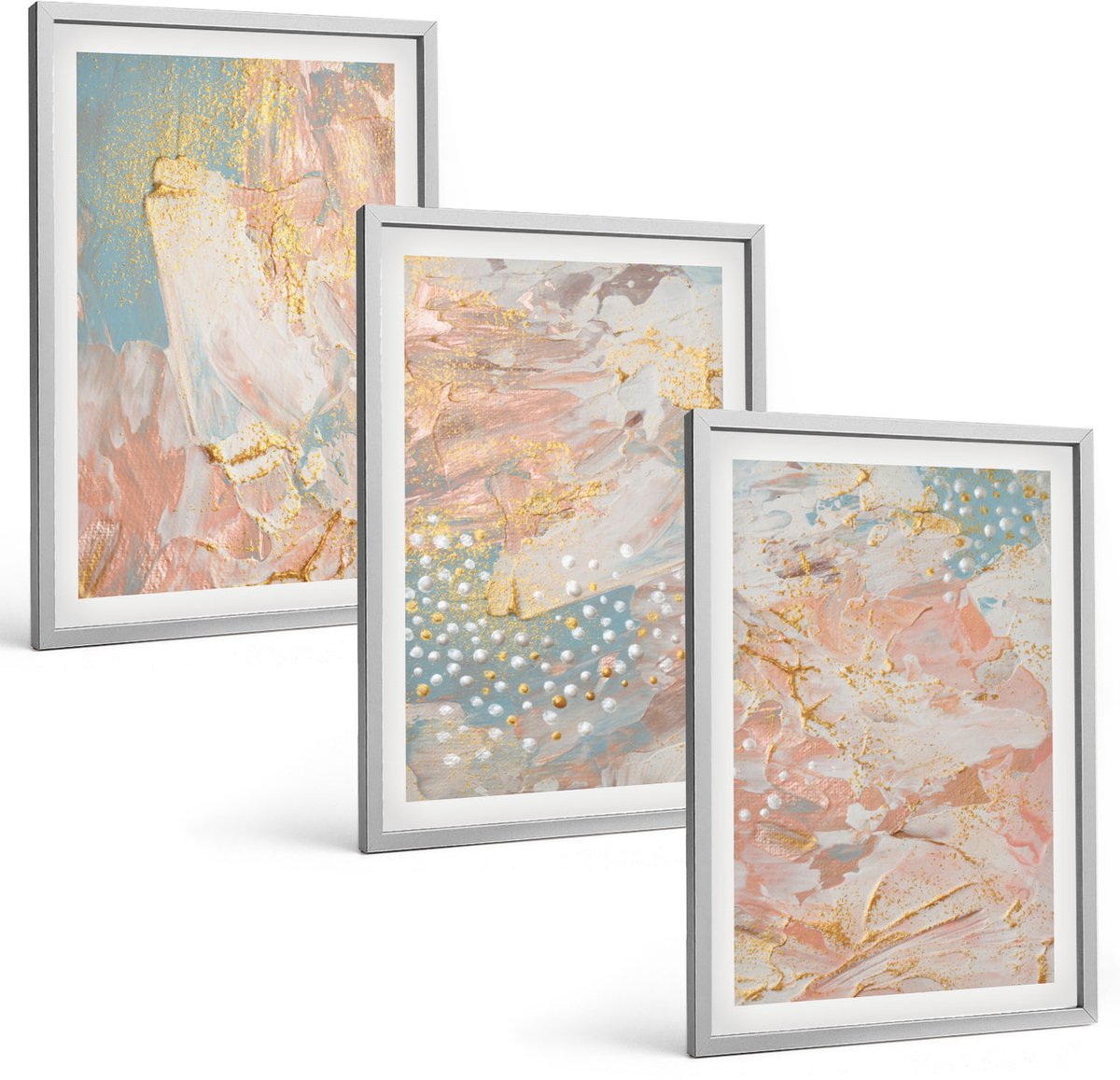 Coloray 3-Delige Schilderij Set - Abstracte Patronen In Pastelkleuren En Textuur - 40 x 60 cm - Decoratieve Schilderijen - Wanddecoratie - Hal