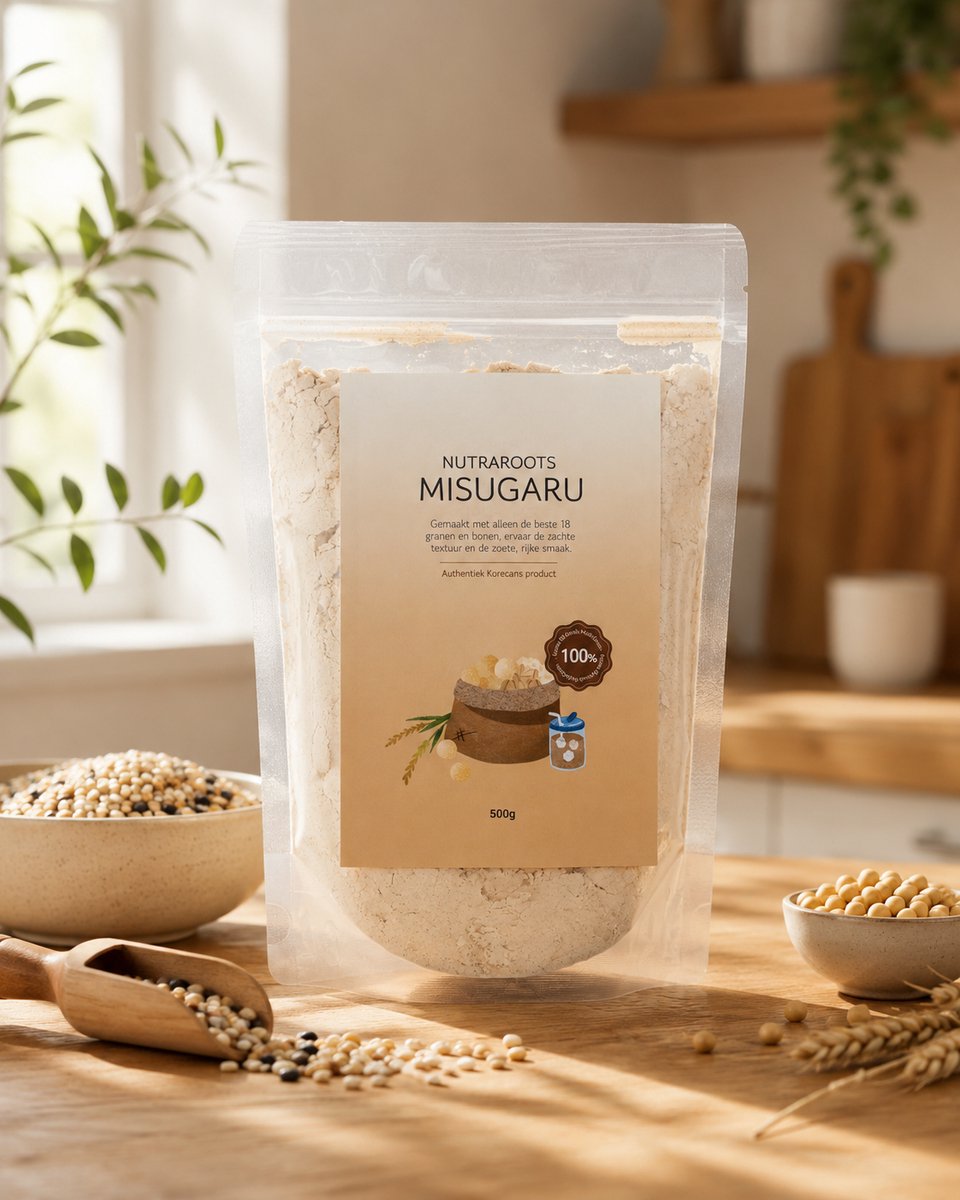 Nutraroots Misugaru Koreaanse Ontbijtshake – 18 Granen, Bonen & Zaden – Plantaardige Maaltijdshake Cafeïnevrij – 500 g (16 porties)