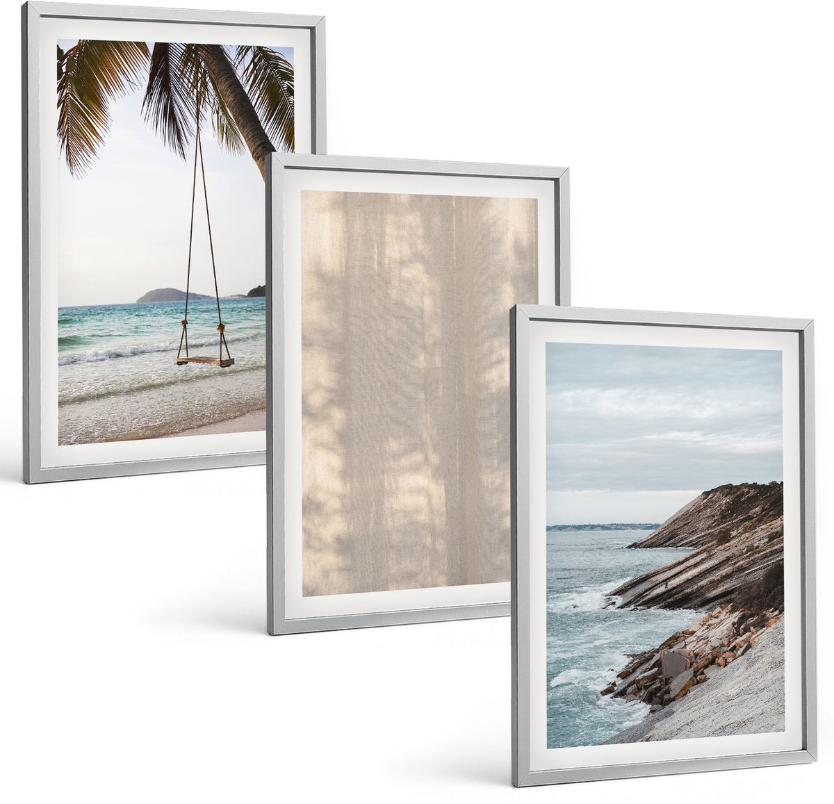 Coloray 3-Delige Schilderij Set - Zomers Zand En Uitzicht Op Zee Zomerse Landschappen - 40 x 60 cm - Decoratieve Schilderijen - Wanddecoratie - Hal - Moderne Wanddecoratie