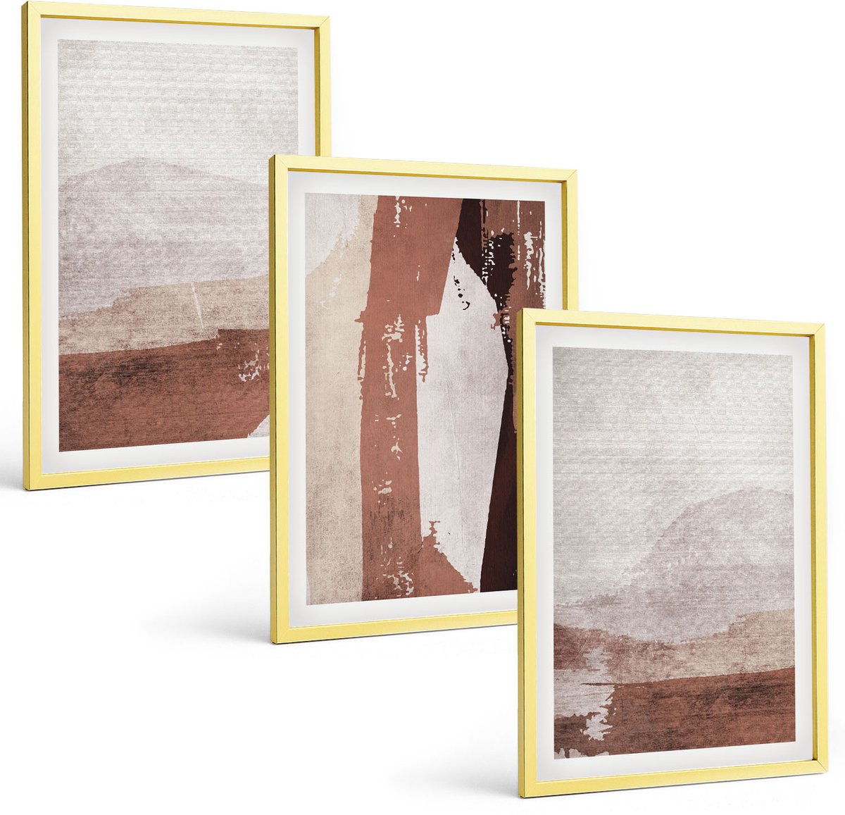 Coloray 3-Delige Schilderij Set - Abstracte Patronen In Bruine En Beige Tinten. - 40 x 40 cm En 40 x 60 cm - Muurdecoratie - Wanddecoratie - Slaapkamer - Woonkamer Decoratie