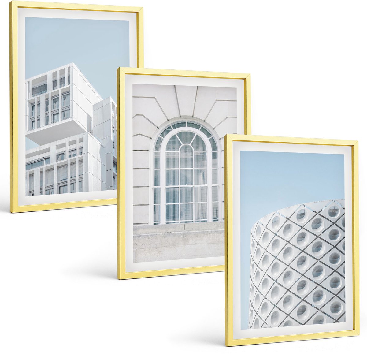 Coloray 3-Delige Schilderij Set - Moderne Architectuur: Minimalisme En Geometrie - 40 x 40 cm En 40 x 60 cm - Wanddecoratie - Moderne Interieurdecoratie - Interieur Decoratie