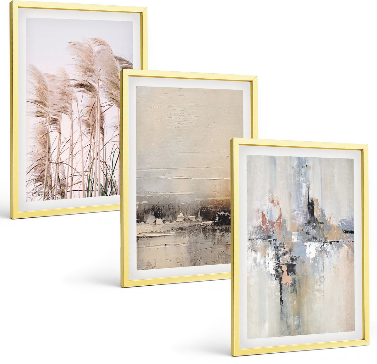 Coloray 3-Delige Schilderij Set - Abstracte Patronen Van Natuurlijke Vegetatie In Ingetogen Kleuren. - 40 x 40 cm En 40 x 60 cm - Stijlvolle Wanddecoratie - Interieur - Moderne Wanddecoratie