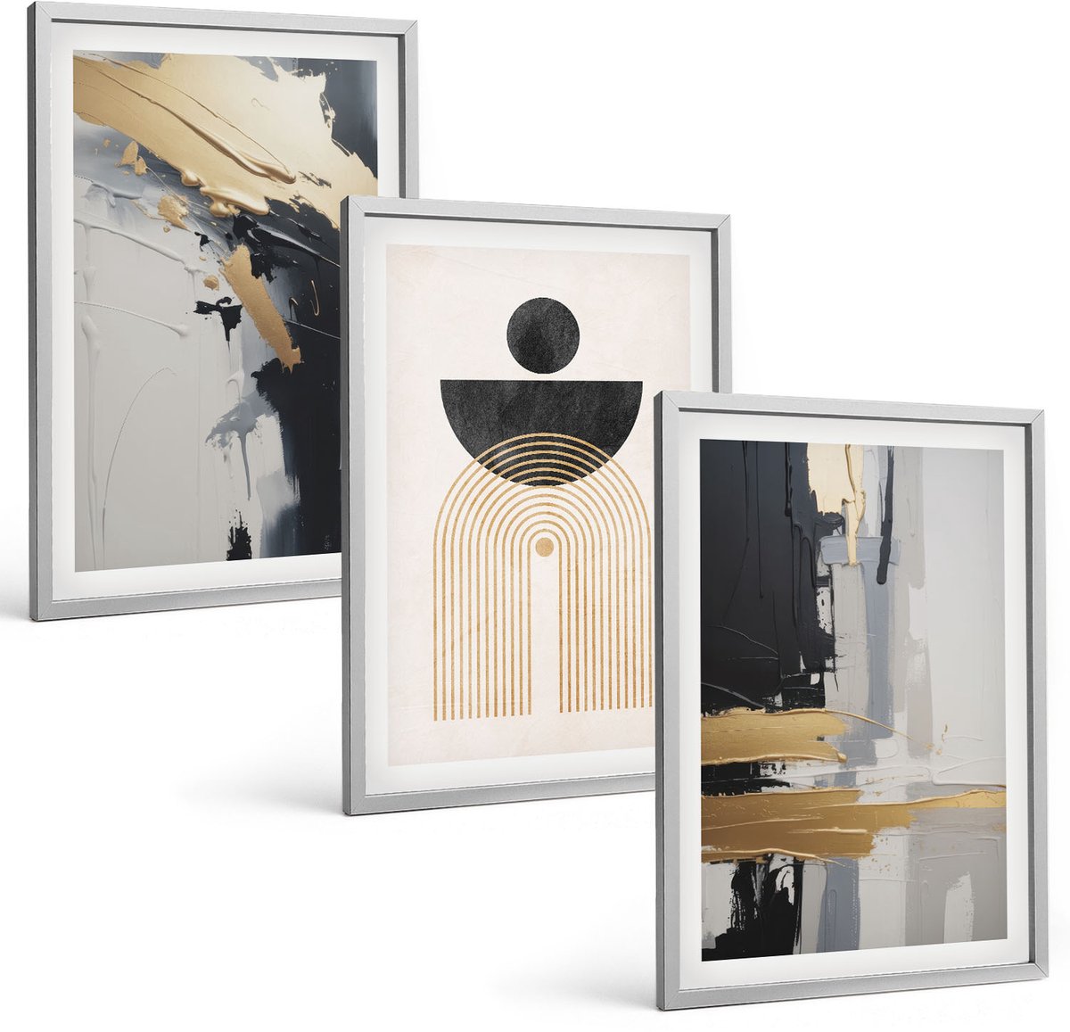 Coloray 3-Delige Schilderij Set - Geometrische Abstracte Elegante Compositie - 40 x 60 cm - Wanddecoratie - Muurdecoratie - Moderne Interieurdecoratie - Woonkamer Decoratie