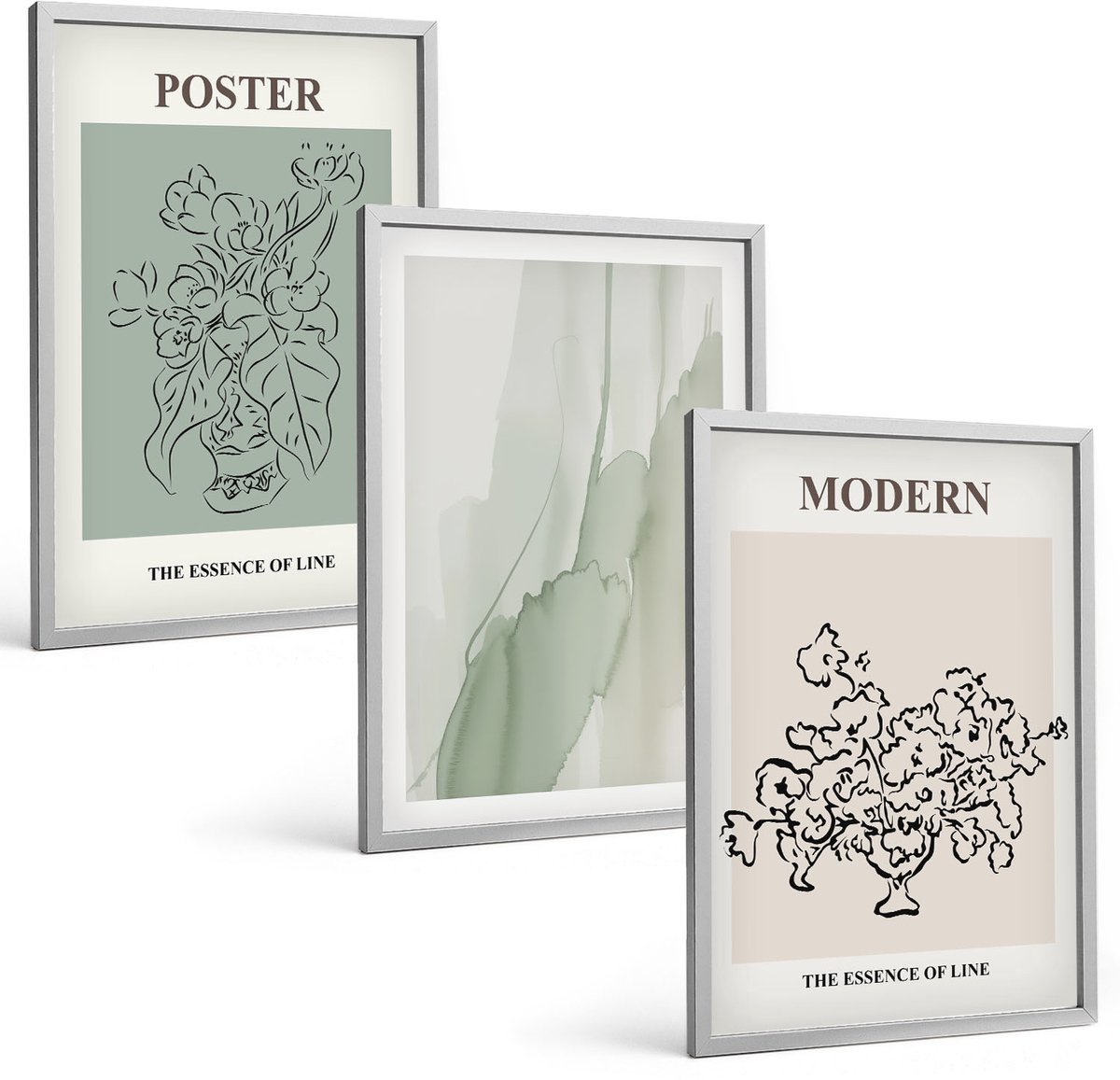 Coloray 3-Delige Schilderij Set - Bloemen In Een Vaas In Een Moderne En Minimalistische Stijl. - 40 x 60 cm - Muurdecoratie - Wanddecoratie - Hal - Moderne Wanddecoratie