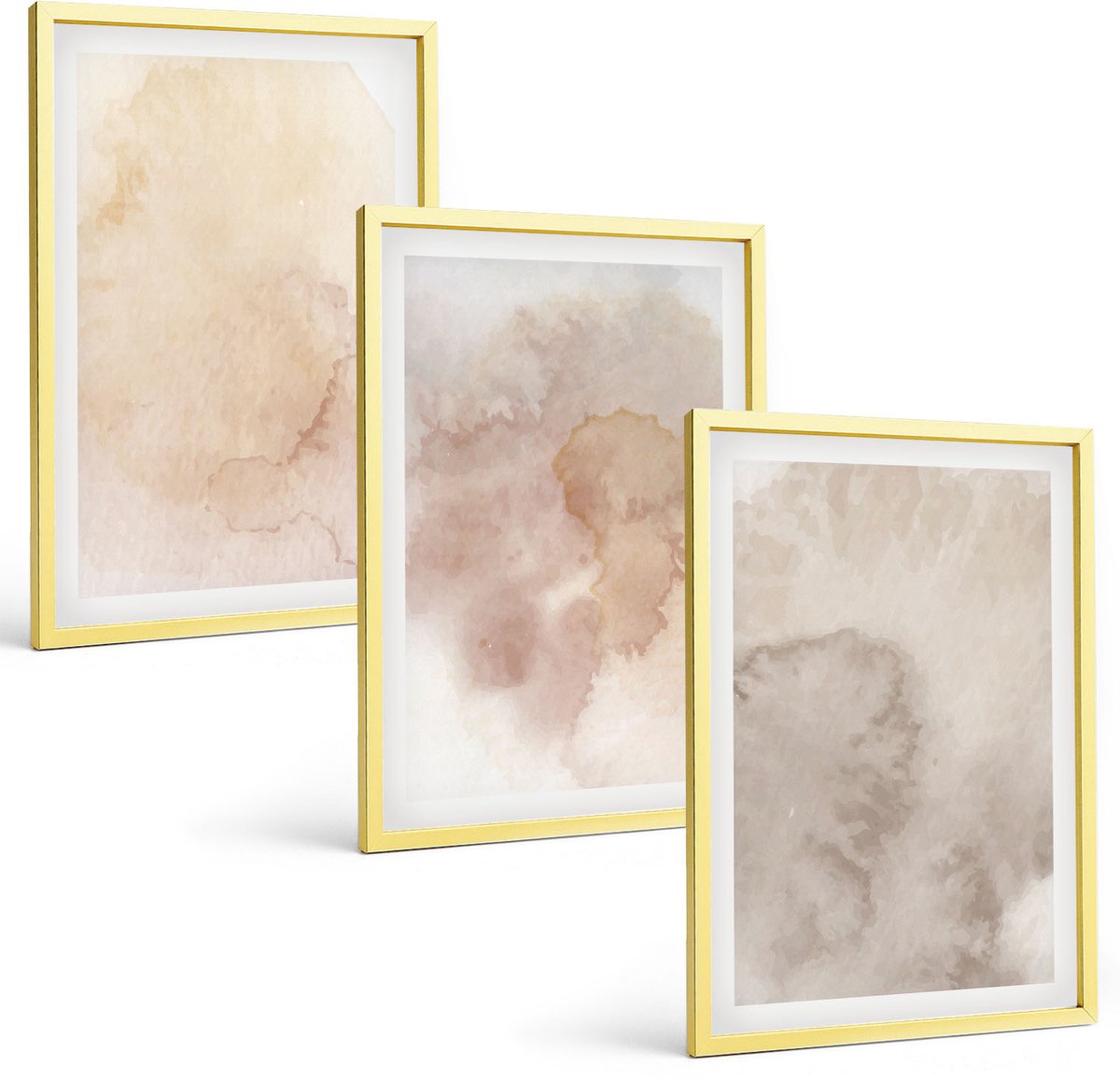 Coloray 3-Delige Schilderij Set - Warme Aquarelverf Op Canvas, Pasteltexturen - 40 x 40 cm En 40 x 60 cm - Muurdecoratie - Schilderijen Set - Woonkamer - Interieur Decoratie