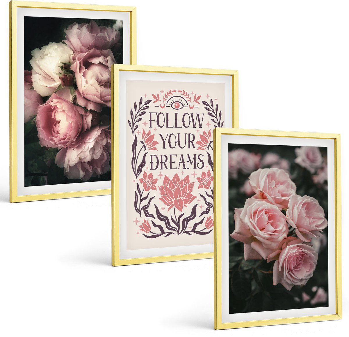 Coloray 3-Delige Schilderij Set - Italiaanse Straten Met Bloemen En Architectonische Landschappen - 40 x 40 cm En 40 x 60 cm - Moderne Wanddecoratie - Woonkamer