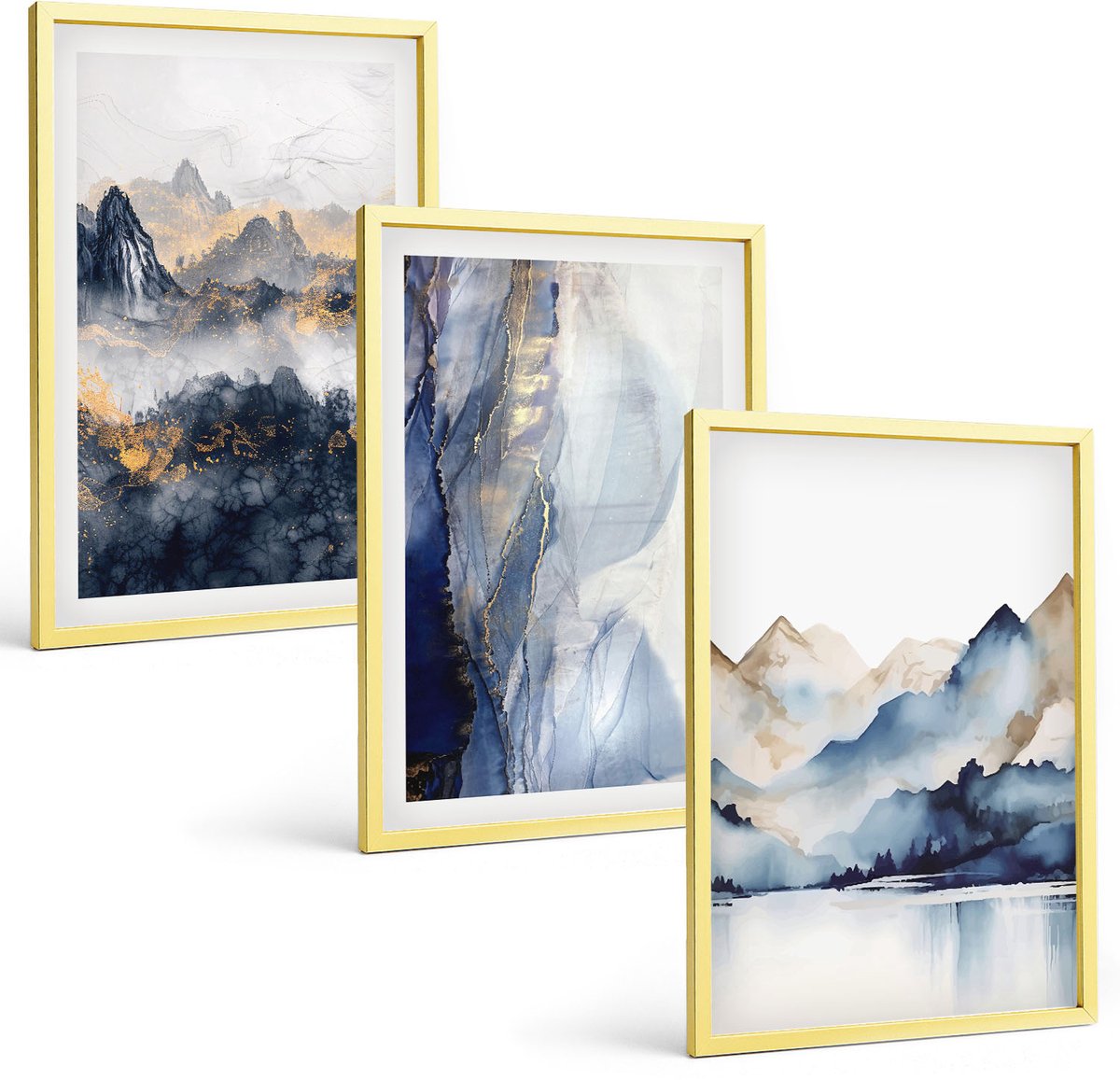 Coloray 3-Delige Schilderij Set - Kruidenkoffie Met Een Kopje, Keukenkruiden, Specerijen - 40 x 40 cm En 40 x 60 cm - Wanddecoratie - Moderne Interieurdecoratie - Interieur Decoratie