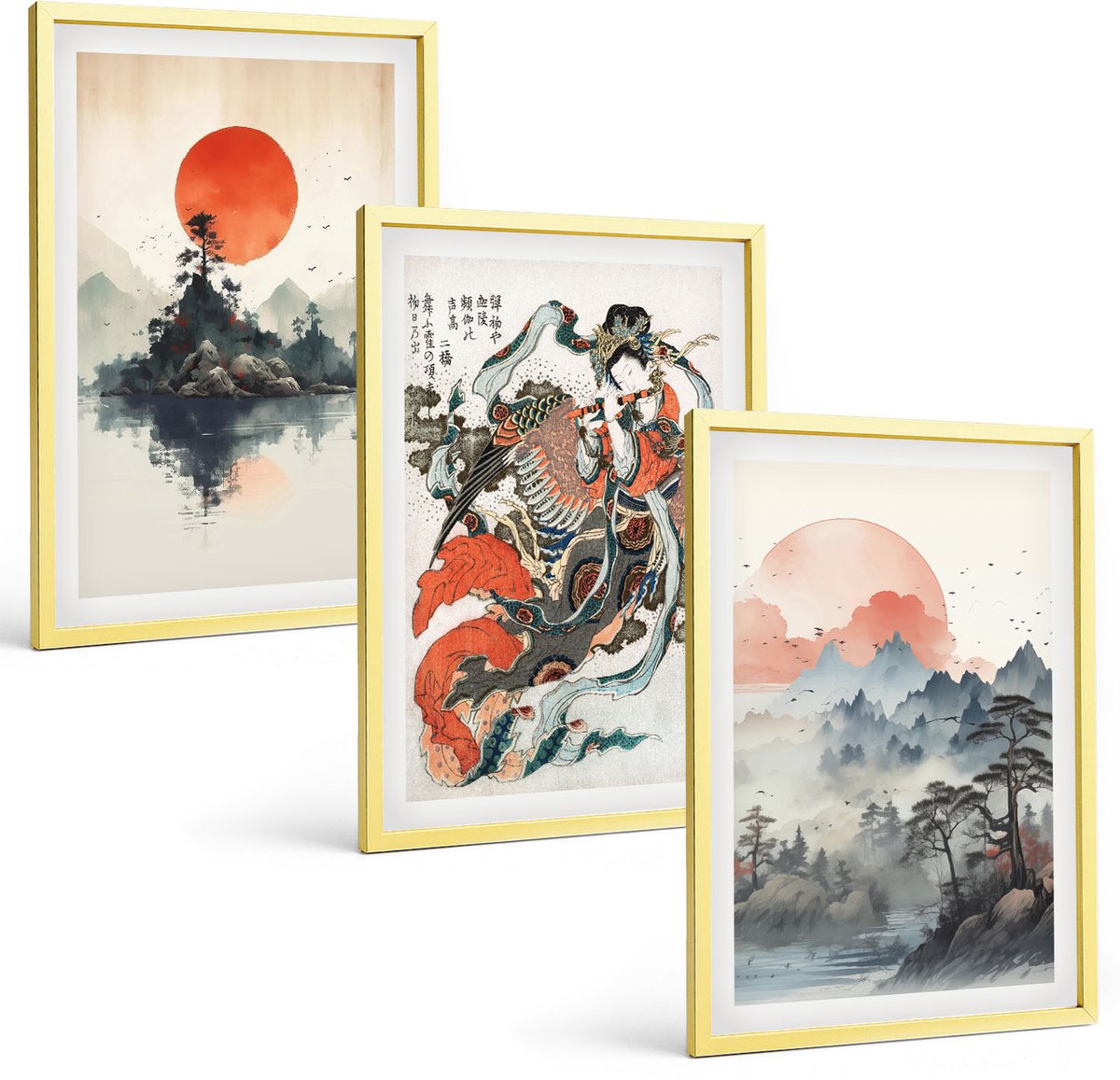 Coloray 3-Delige Schilderij Set - Abstracte, Elegante Patronen Met Accenten - 40 x 40 cm En 40 x 60 cm - Muurdecoratie - Wanddecoratie - Slaapkamer - Stijlvolle Muurdecoratie