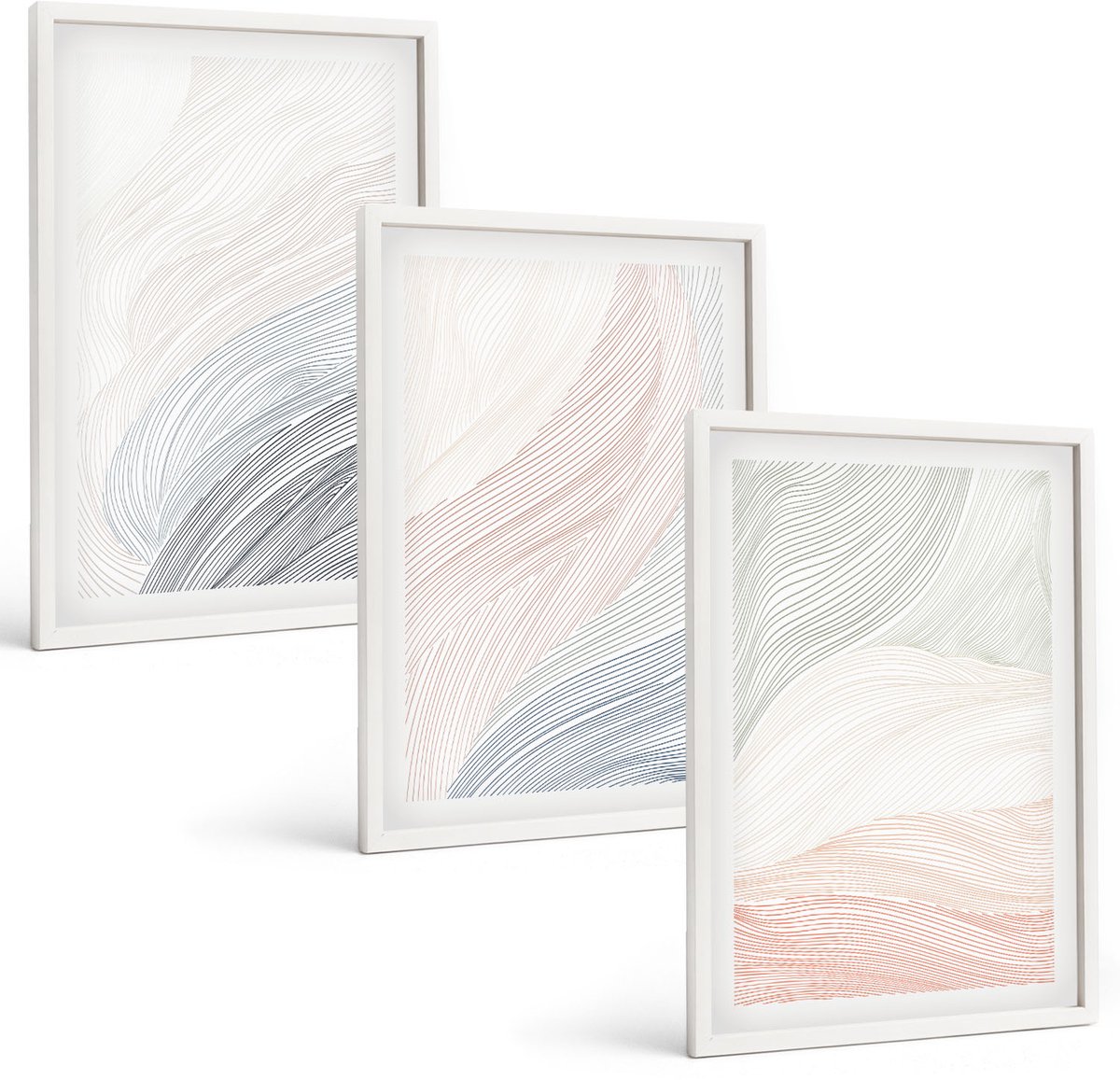 Coloray 3-Delige Schilderij Set - Abstracte Golven Schilderij Op Karton Met Pastelkleuren - 40 x 60 - Wanddecoratie - Muurdecoratie - Woonkamer - Woonkamer Decoratie