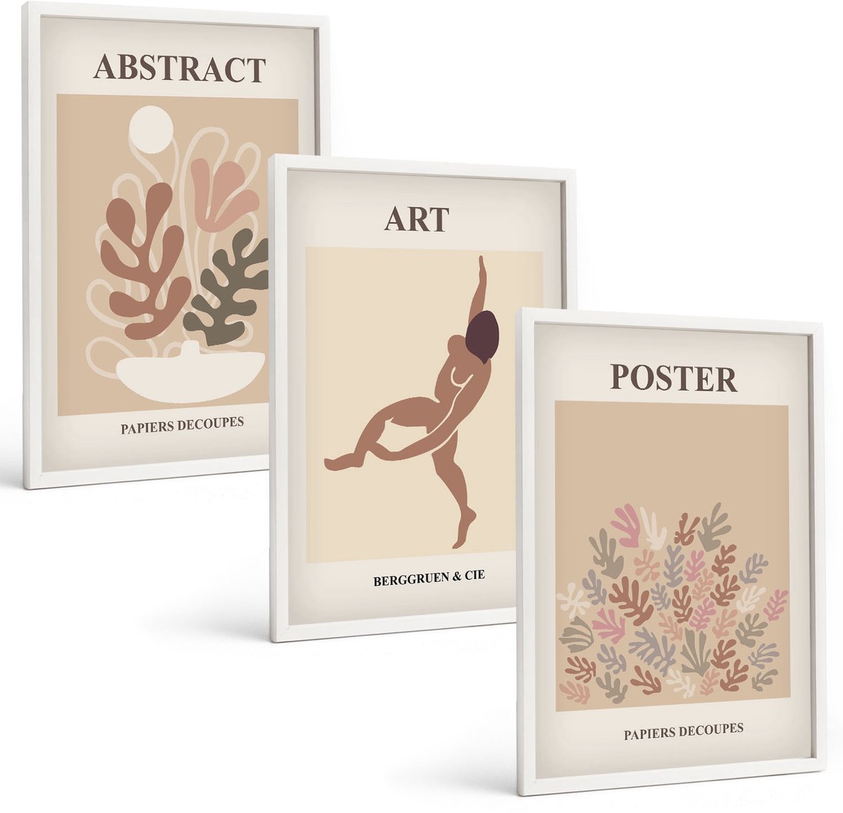 Coloray 3-Delige Schilderij Set - Stijlvolle Abstracte Composities Van Henri Matisse - 40 x 60 - Schilderijen Set - Wanddecoratie - Woonkamer - Decoratieve Schilderijen