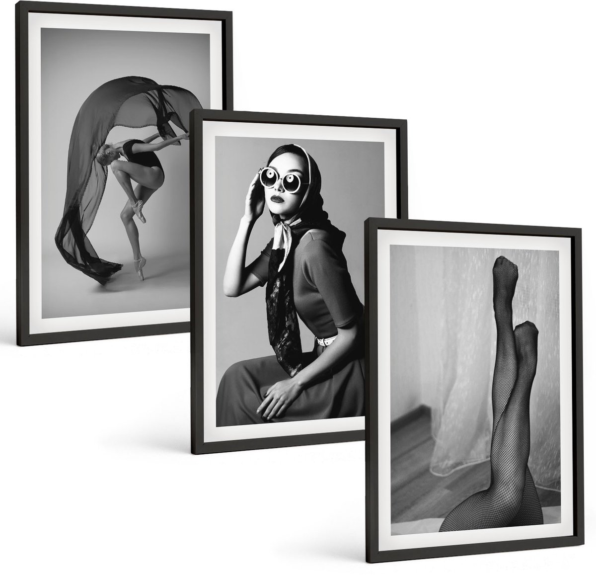 Coloray 3-Delige Schilderij Set - Stijlvolle Zwart-Witportretten Van Vrouwen In Elegante Poses - 40 x 60 cm - Muurdecoratie - Wanddecoratie - Slaapkamer - Decoratieve Schilderijen