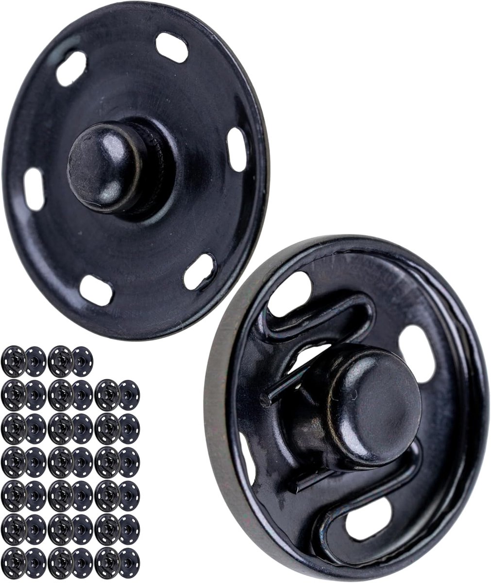 Knopen voor het vastnaaien, Ø 17 mm buitenzijde, 20 paar, in zilver-zwart, gemaakt van messing, drukknopen voor kleding, handwerk, doe-het-zelf reparatie knopen naaiaccessoires, drukknopen naaien