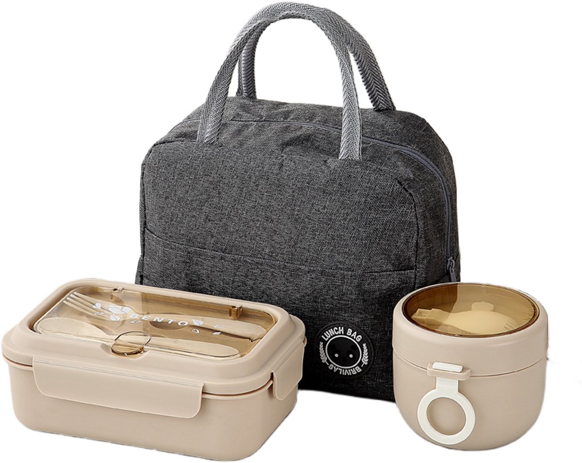 Casalora Lunchbox - 930 ml - 3 Vakken - Lekvrij - Inclusief Bestek en 600ML Soepbeker/Lunchtas