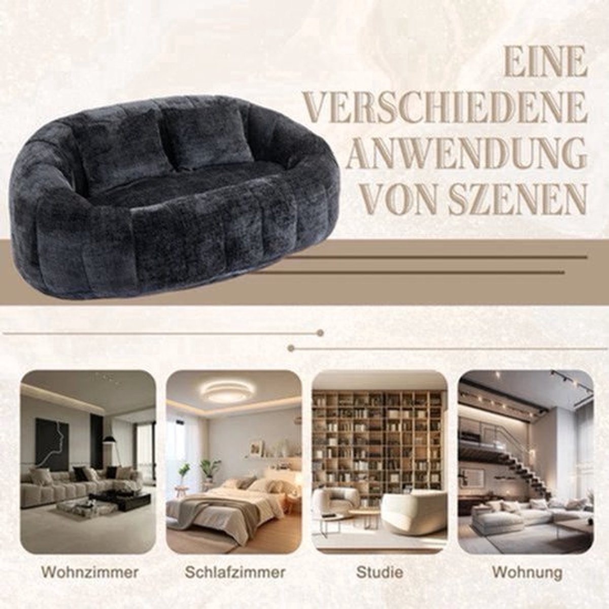 Zitzak – Bean Bag – Lazy Sofa – Lounger – Zitkussen – Chenille Materiaal – Hoge Rugleuning