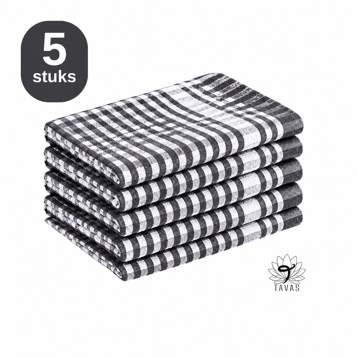 Theedoekenset Zwart - Glazendoeken 47x67 cm - Set van 5 - Horeca 80% katoen 20% Polyester - Theedoeken Horeca